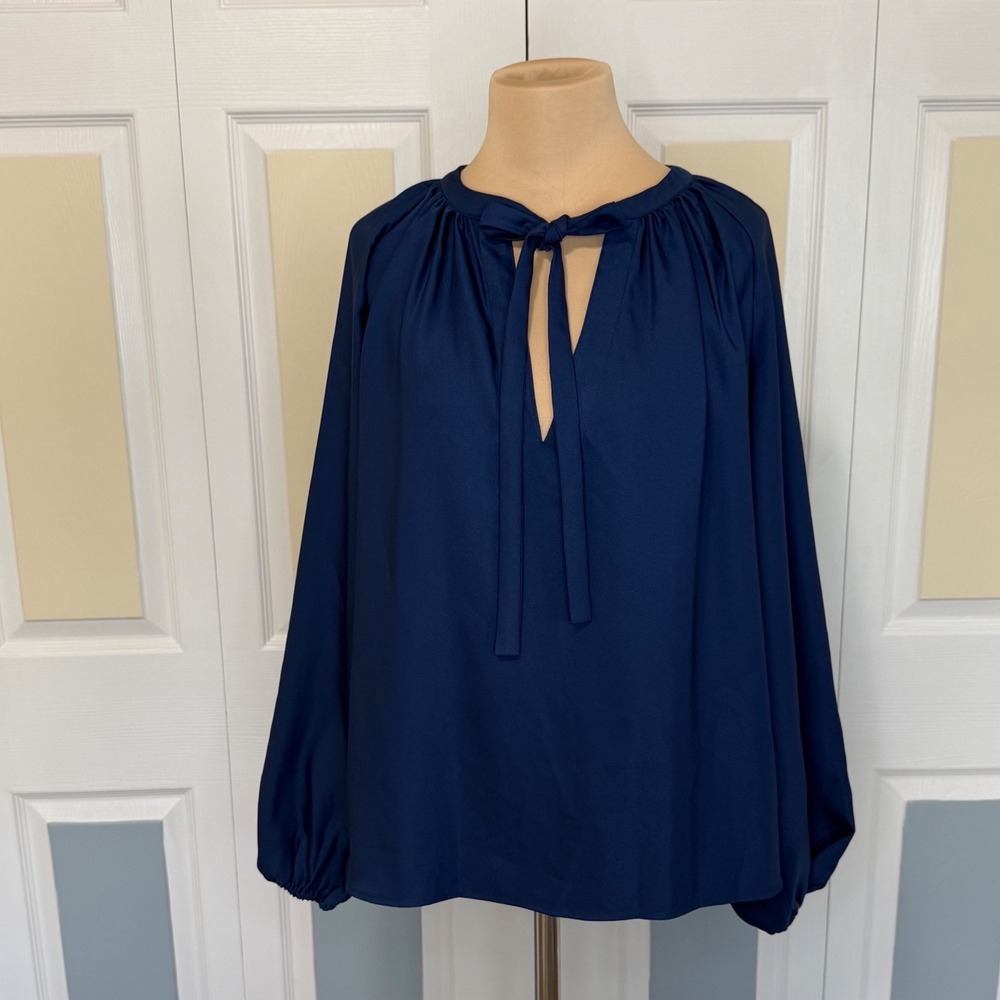 Antonio Melani Navy Blue Tie Neck Keyhole Long Sleeve Blouse XL 90981BL0922E